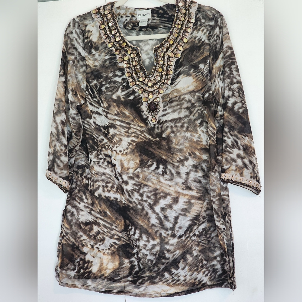 Chico's Brown and Black Patterned Tunic